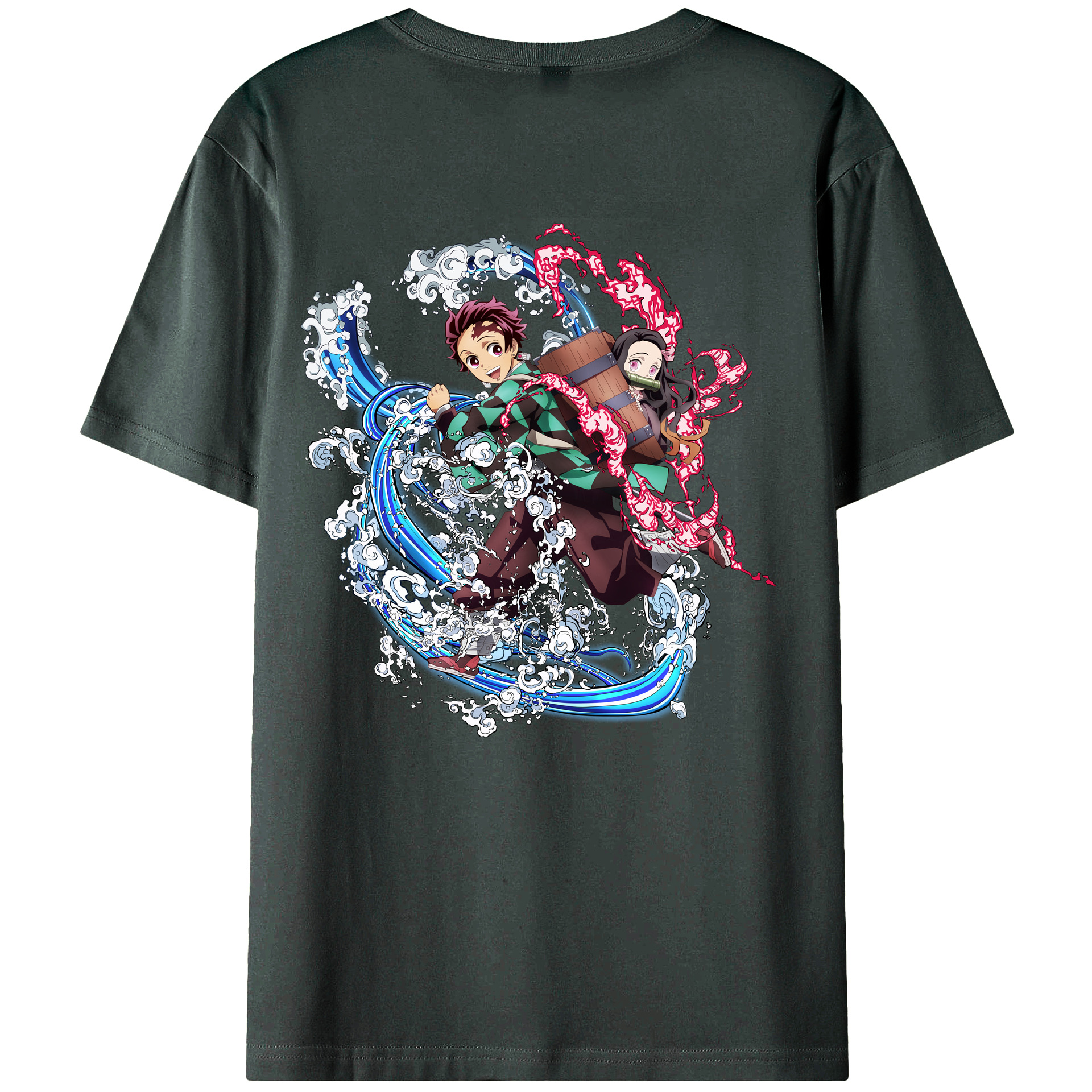 （画像用） 鬼滅の刃（きめつのやいば）竈門 禰󠄀豆子／かまど ねずこ Kamado Nezuko 綿100％ メンズ半袖Tシャツ（バックプリント） 通気性